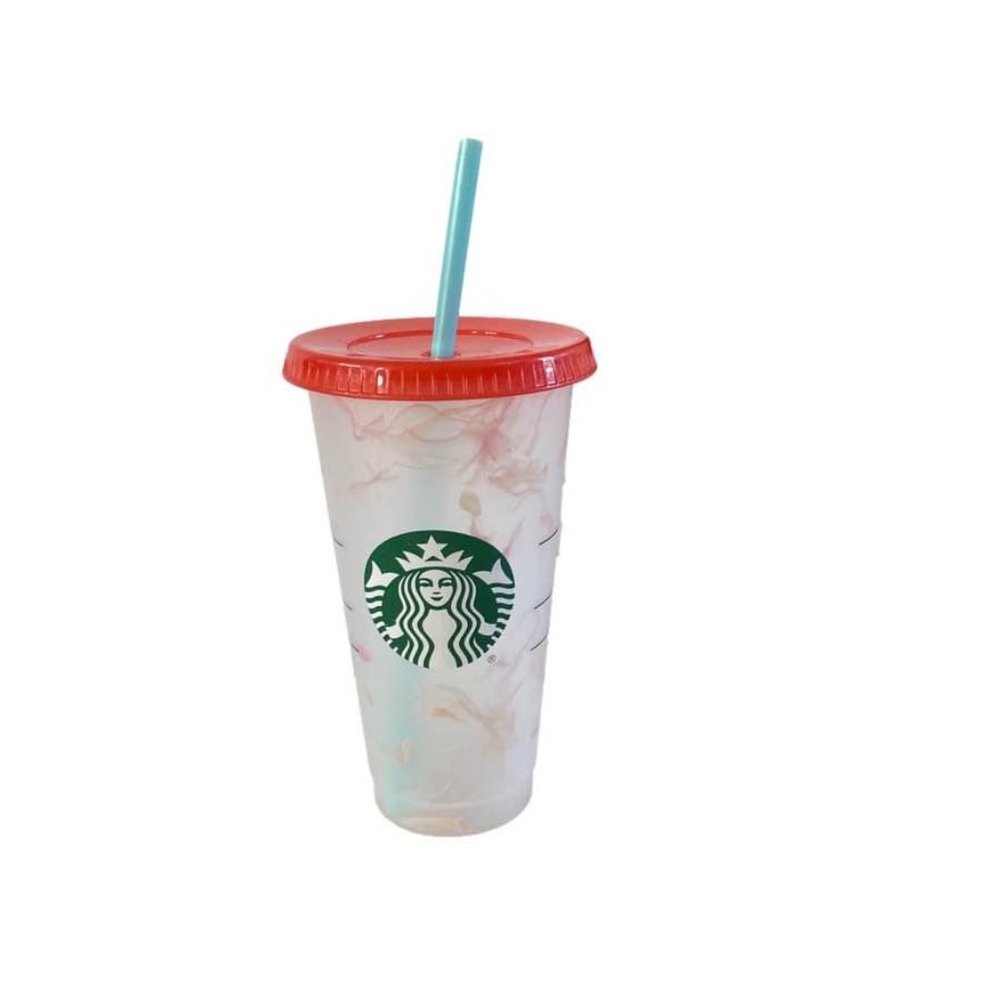 Starbucks 24oz Pink and Blue Tie Dye Cold Cup with Lid and Straw
